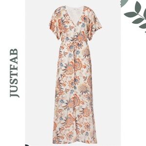 JUSTFAB Boho Floral Maxi Dress Cream Orange Lined Flutter Sleeve – Size XXL